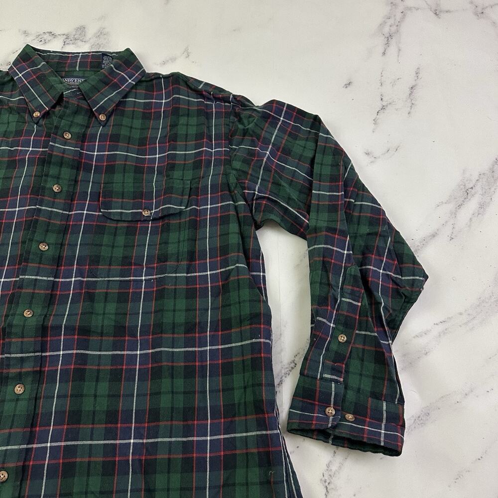 Lands End Mens Vintage 90s Plaid Shirt Size L Blue Green Wool Cotton Blend - Picture 3 of 12